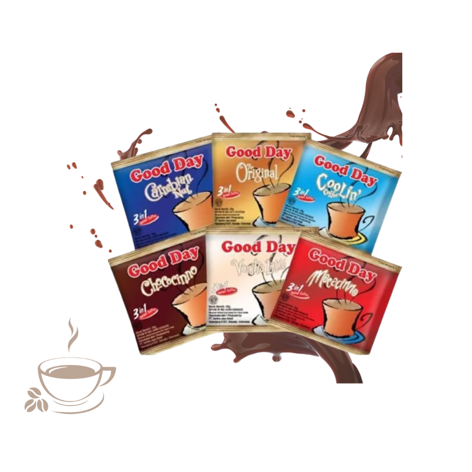 

KOPI GOOD DAY (10 PCS) ALL VARIANT MOCACHINO CHOCOCHINO VANILLA COOLIN CAREBIAN NUT DUET CHOCONUT