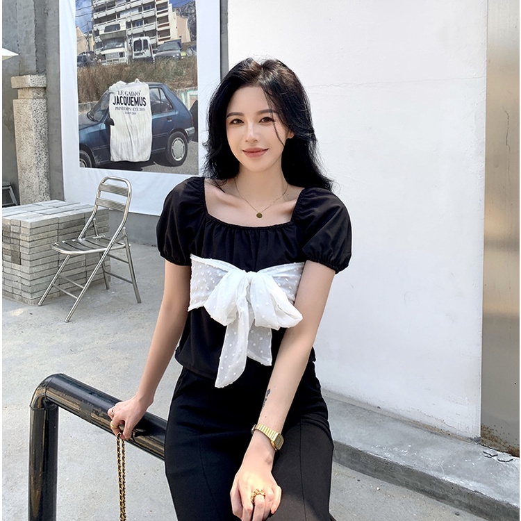 MOOGU ♡ blouse korea temperamen crop top wanita atasan