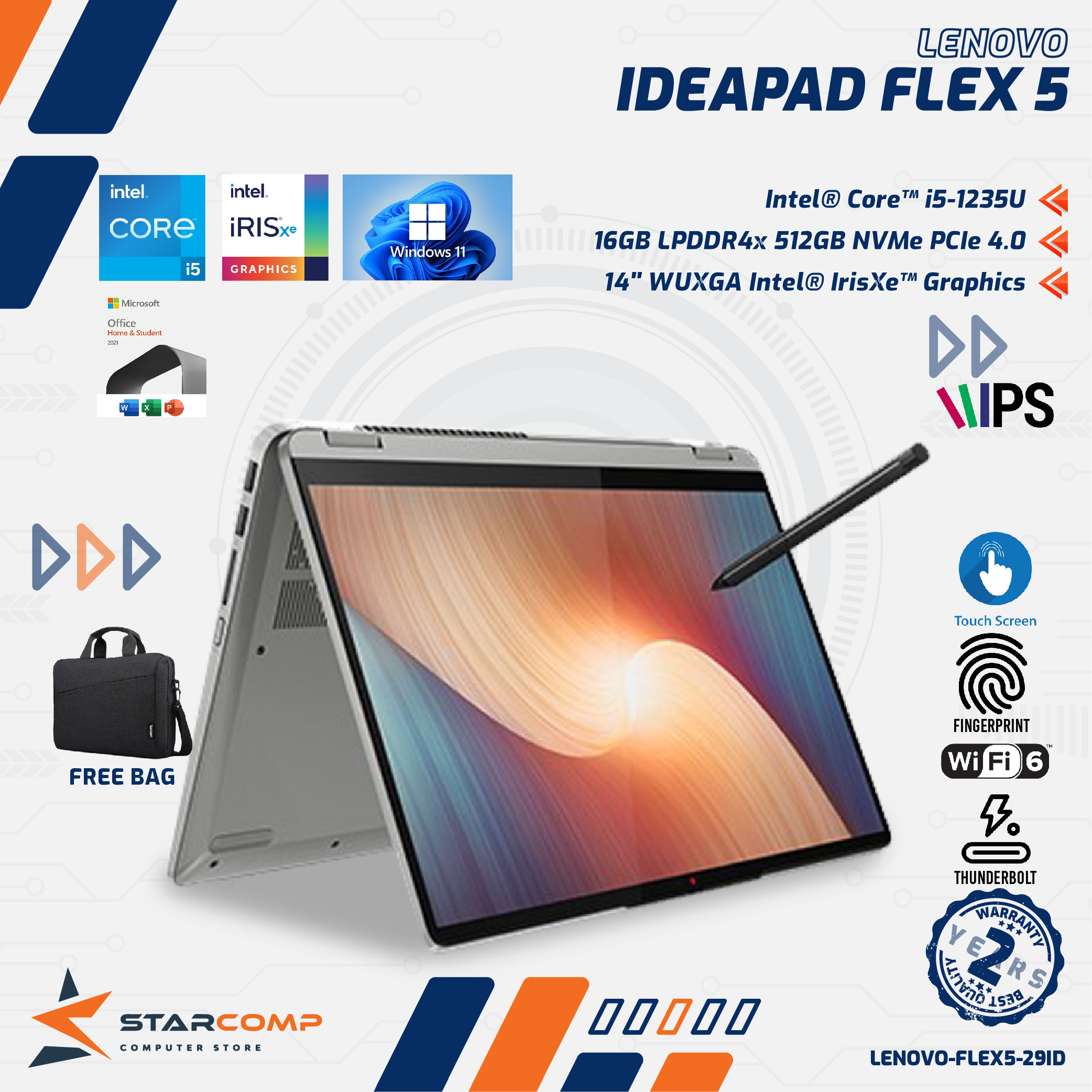 LENOVO IdeaPad Flex 5i Core i5-1235U 16GB 512GB IrisXe 14&quot; WUXGA Touch