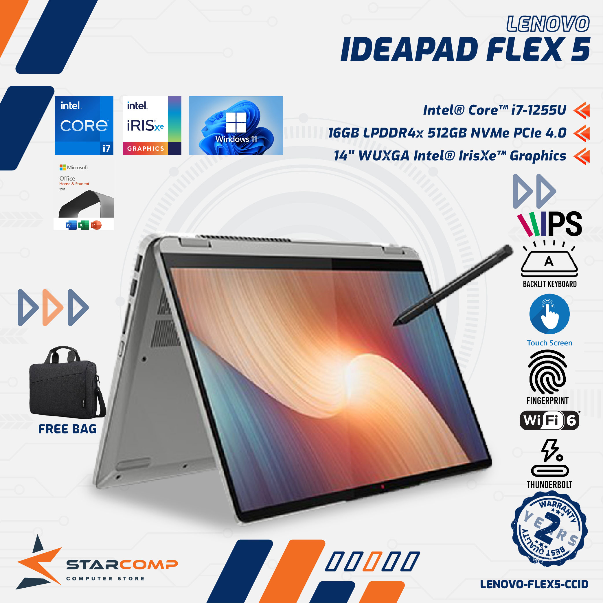 LENOVO IdeaPad Flex 5i Core i7-1255U 16GB 512GB 14&quot; WUXGA Touch OHS