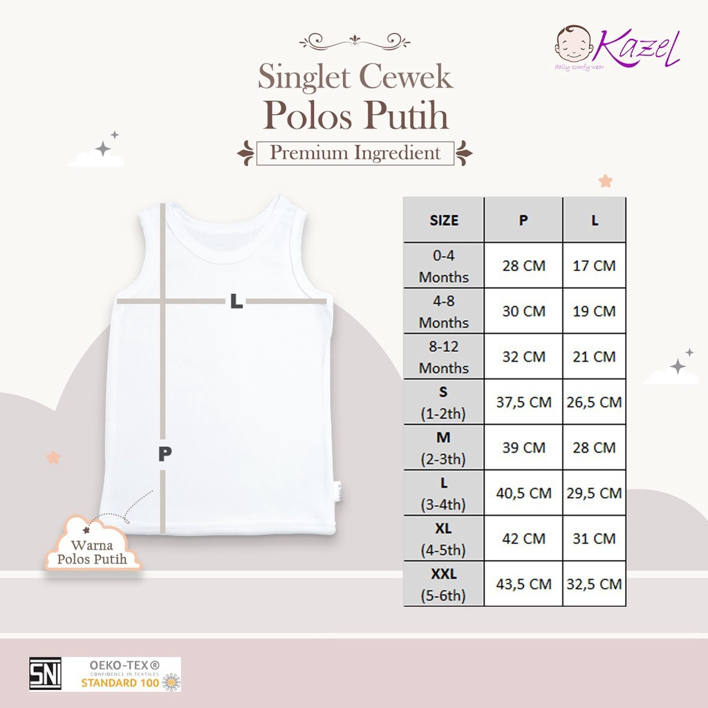 3 Pcs SInglet kaos dalam bonbinzoo adem halus SNI baju bayi / baju anak