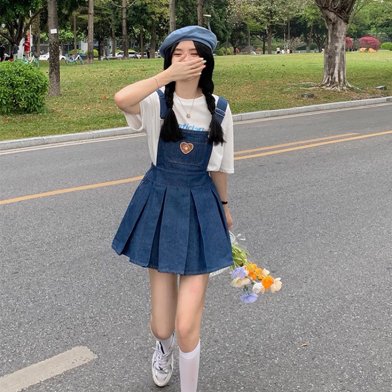 ROK JEANS DENIM IMPORT WANITA CUTE OVERALL SKIRT MX581