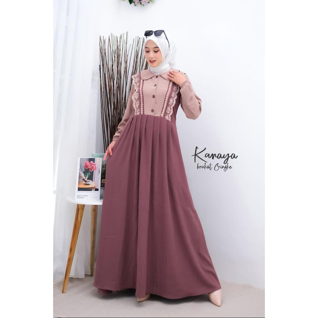 Gamis Kanaya Dress | gamis cringkle variasi renda original VENITA