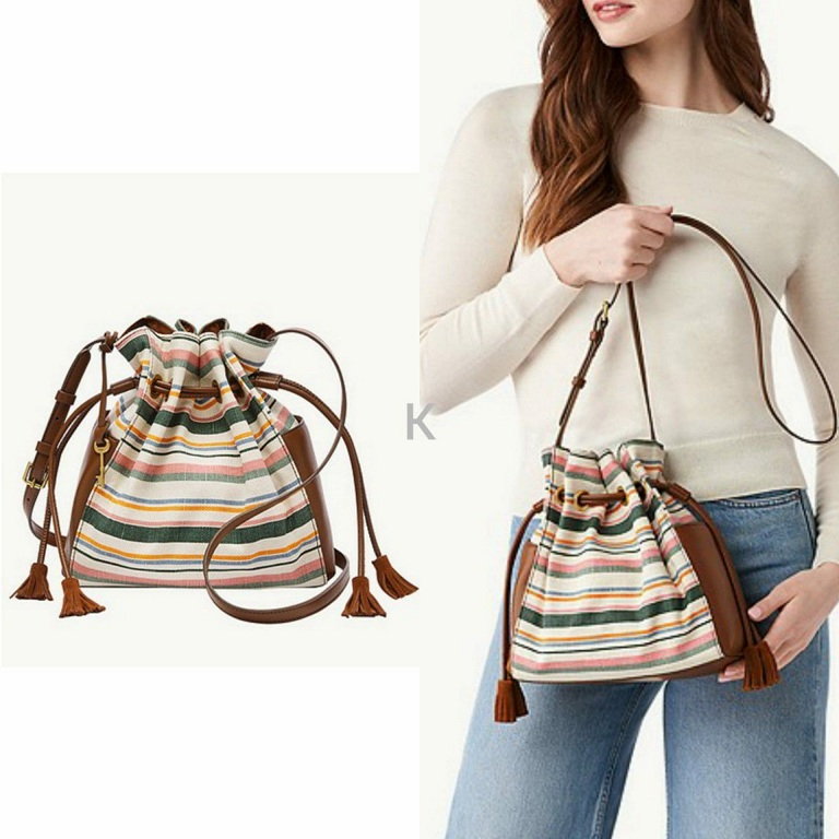 Tas Fos Rayna Drawstring Spring Stripe Canvas sz 21x23x9cm