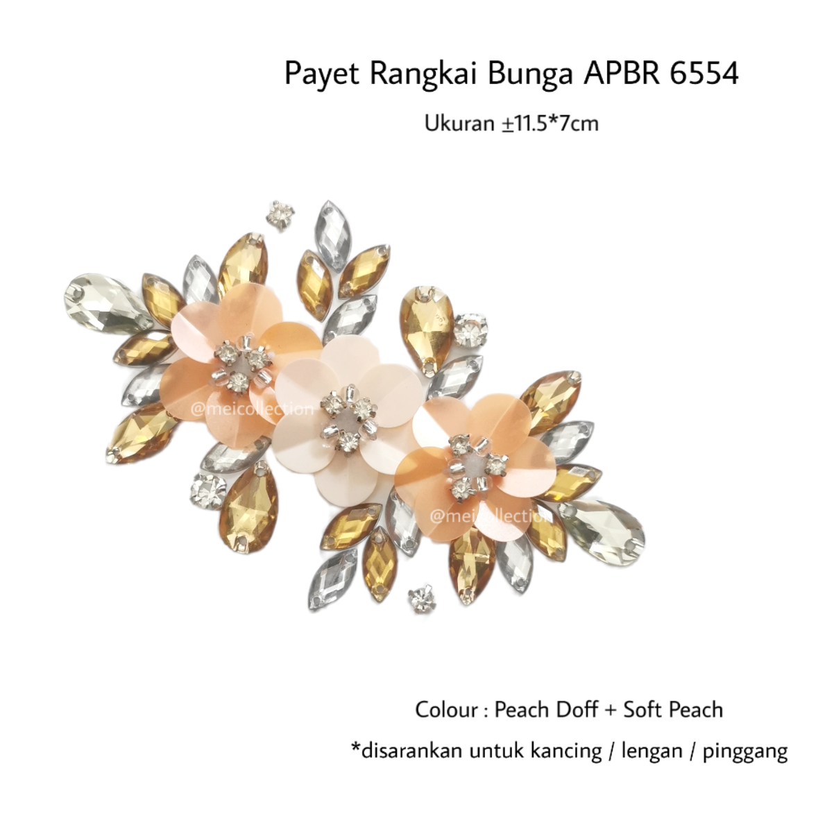 Payet rangkai bunga 3D payet rangaki leher pinggang kebaya wisuda APBR 6554 Nude peach