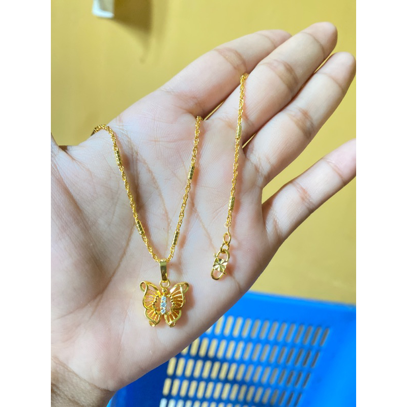 Kalung koin lapis emas 24k kupu2 45cm