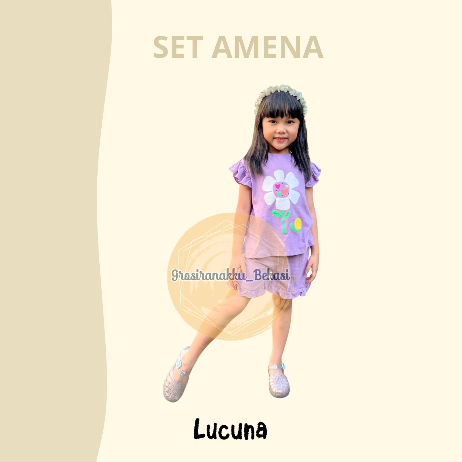 Setelan Anak Cewek Amena Lucuna Warna Ungu Size 1-5 Thn