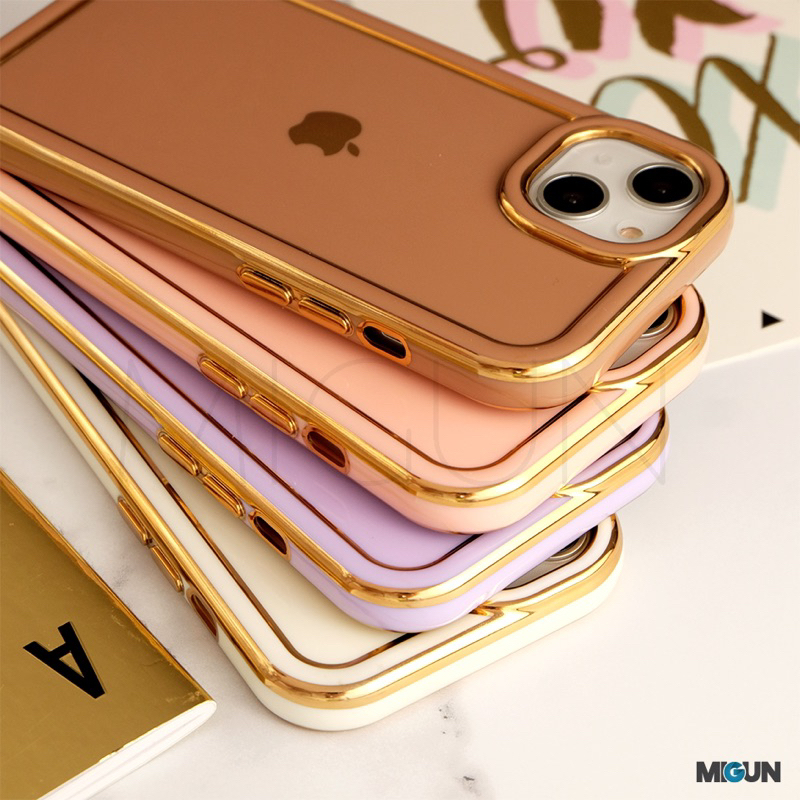 Round Golden Chrome Case (1) - Softcase Fullcover For iPhone 7 8 SE2020 X XS XR XSMAX 11 11PRO 11PROMAX 12 13 MINI 14 PLUS PRO PROMAX