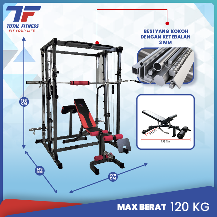 TOTAL FITNESS Power Rack Alat Angkat Beban Multifungsi TLHG-022