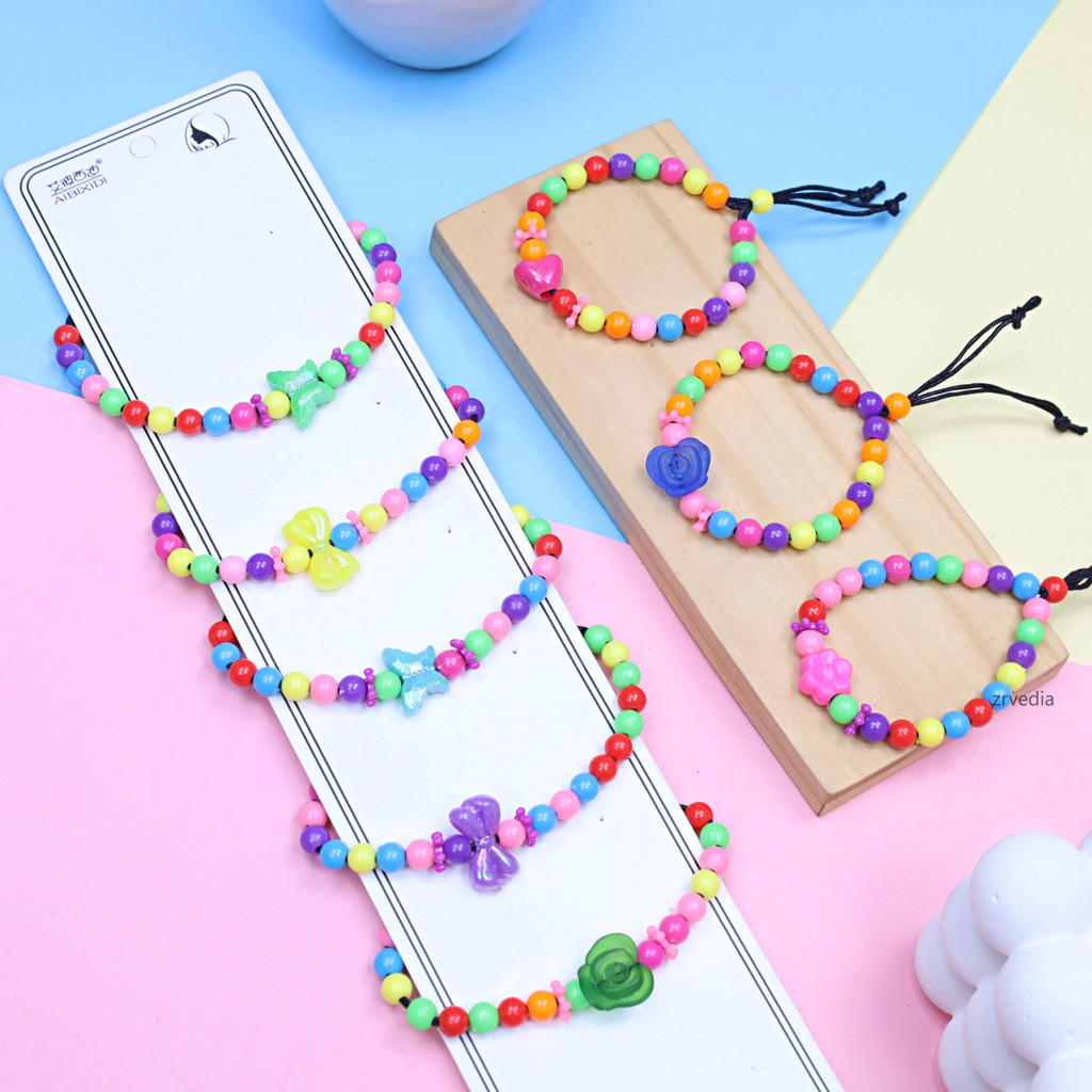 (ISI 1-3 PCS) Gelang Tangan Mutiara Mainan Lucu Mote TK Import untuk Anak Perempuan Aksesoris Mute