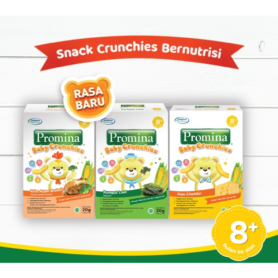 Promina Baby Crunchies Keju Cheddar / Rumput Laut / Krim Ayam Brokoli 20gr
