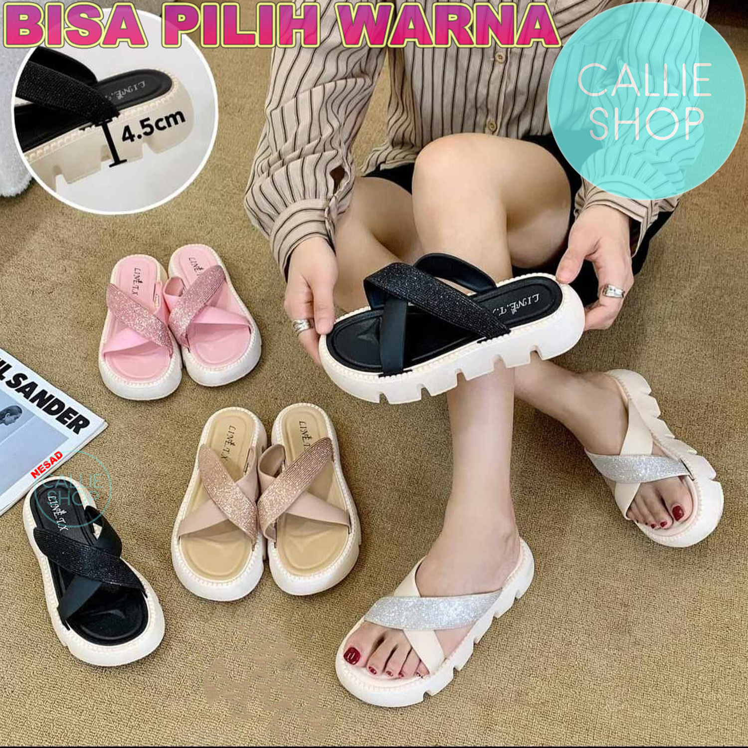 Sandal Platform Wanita Glitter Bling Bling Cantik Jelly 034-2 SMGLTRX