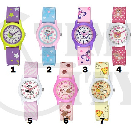 Q&amp;Q QNQ QQ ORIGINAL RUBBER BAND V22A Series Ready Jam Tangan Anak Anti Air CHEERFULL STYLE