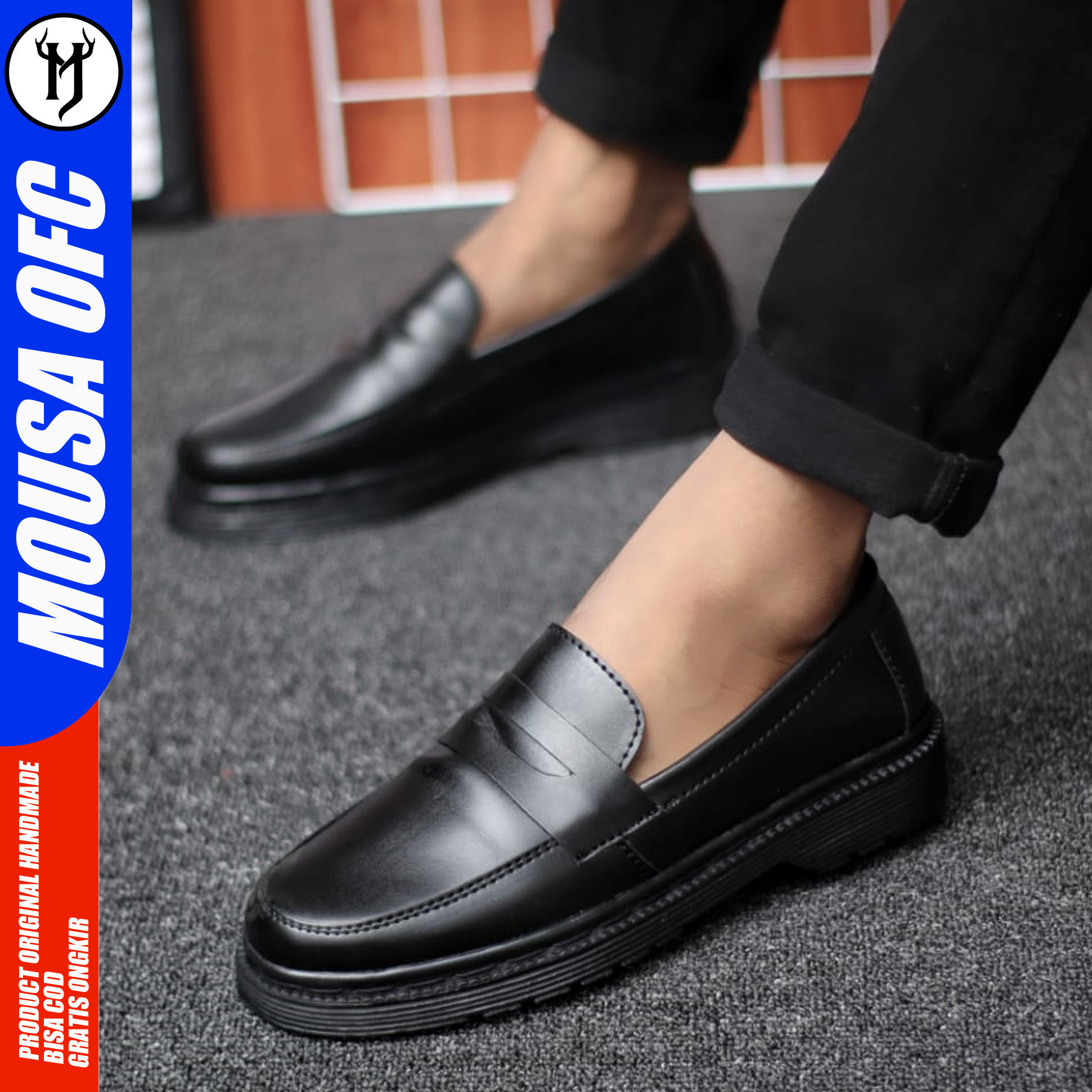 MOUSA Sepatu Formal Pria Casual Kerja Kantor Pantofel Hitam Barats