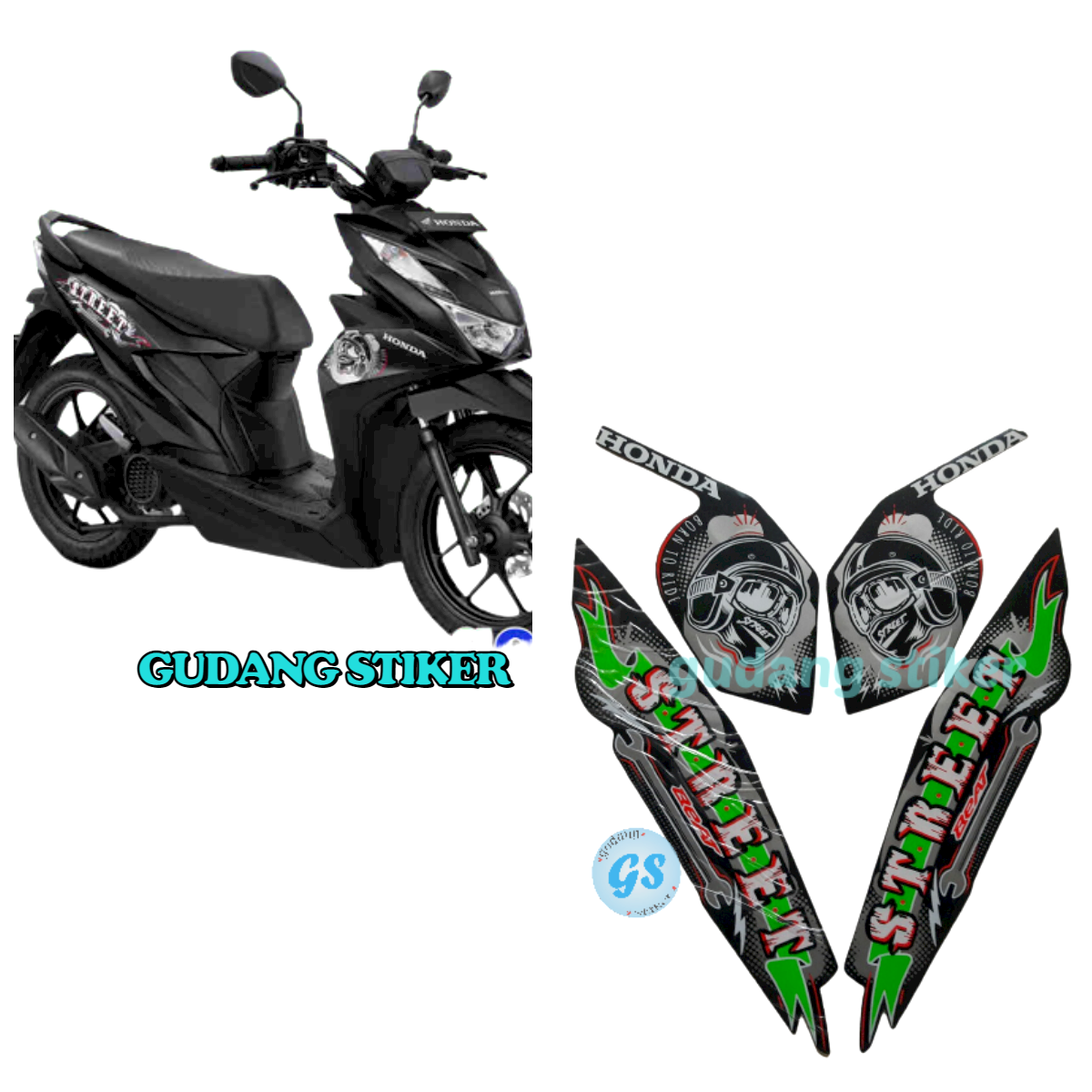 Stiker Lis Striping Motor Honda BEAT Street 2023 Full Hitam-Hijau