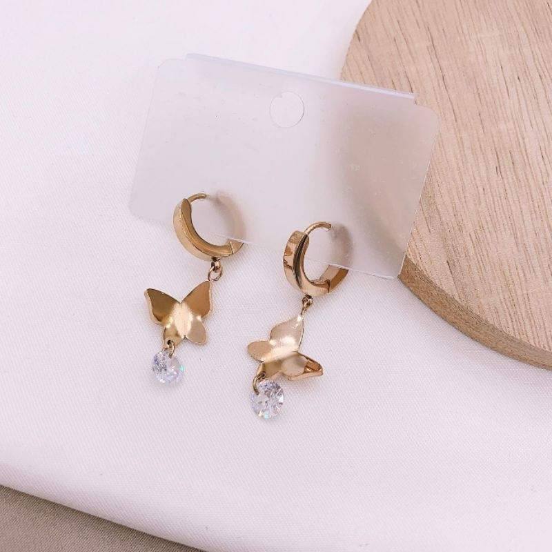 Anting Titanium asli mirip emas asli Branded Band tori Premium Quality Anti karat anti alergi Stainless steel ori At559