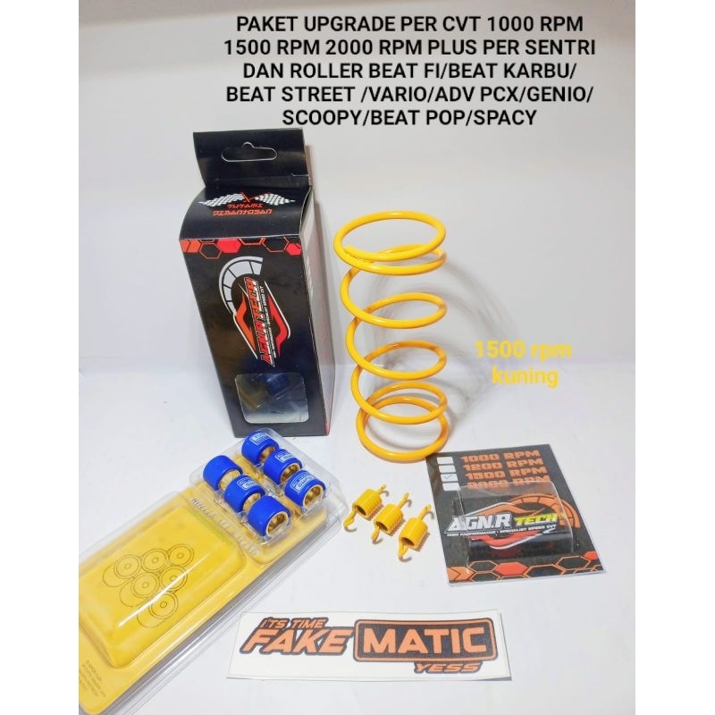 PAKET UPGRADE PER CVT 1000 RPM-1200 RPM-1500 RPM-2000 RPM PLUS PER SENTRI DAN ROLLER BEAT FI/BEAT KARBU/BEAT STREET /VARIO/ADV PCX/GENIO/SCOOPY/BEAT POP/SPACY