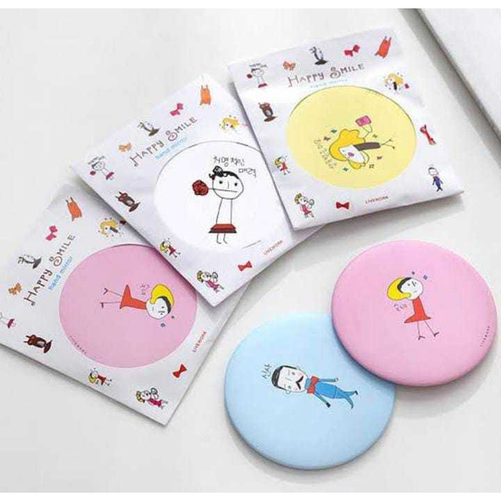 Cermin Bulat Mini / Kaca Cermin Portable Make Up Mini Travelling Motif Kartun Colorful / Cermin Saku Portable Mini