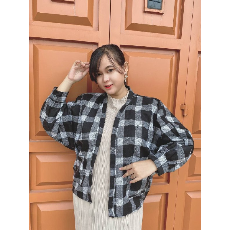 Outer Flanel Lengan Balon Wanita Terbaru 2023 Motif Kotak Kotak | Outer lengan balon | outer wanita 