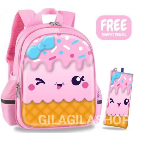 GGS tas sekolah es cream anak perempuan tas ransel sekolah sd tas sekolah gambar lucu tas sekolah tas backpack new 2023