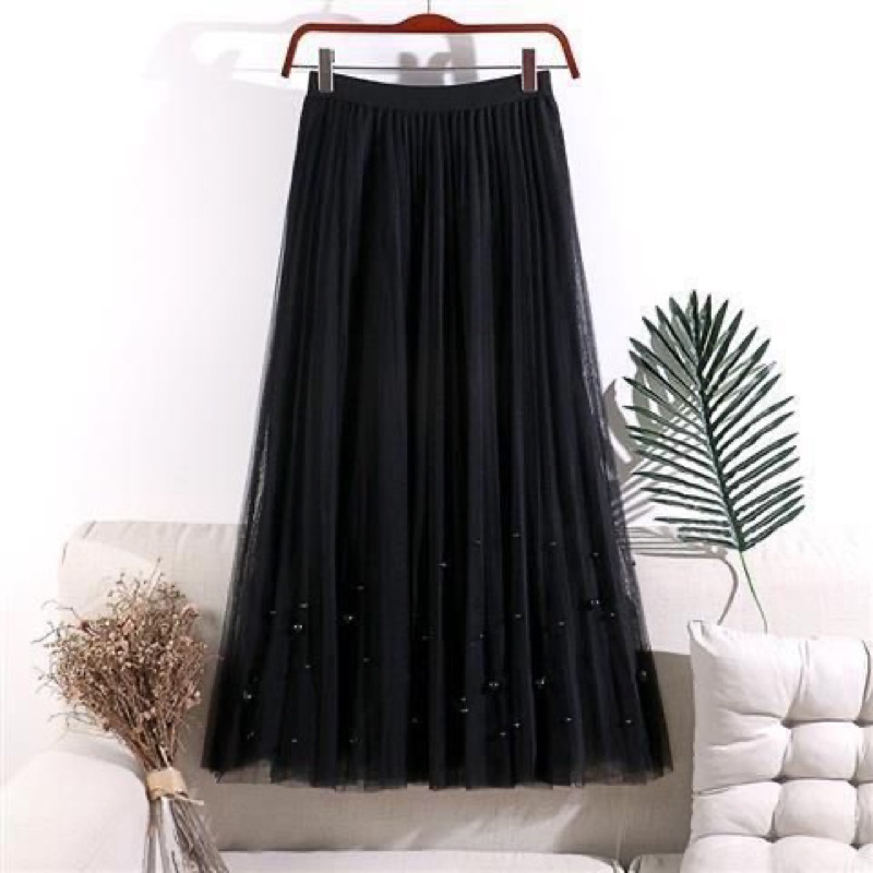 Double Face Tutu Velvet Pleated Skirt with Bead Application Import Premium ( Rok Tutu Beludru Bolak Balik - Mutiara ) [ Bisa COD ]