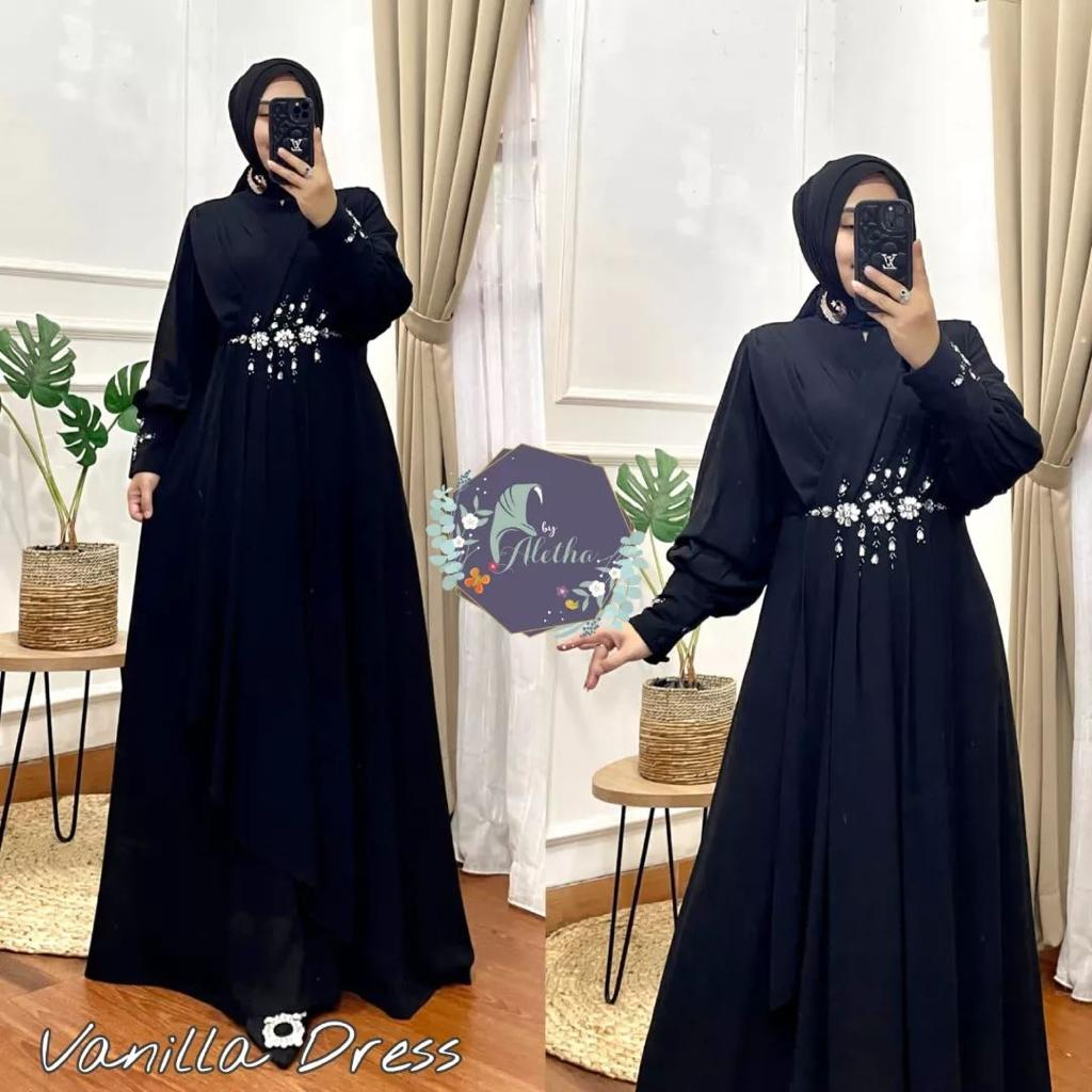 Vanilla Dress Gamis Wanita Terbaru 2023 Bahan Ceruty Babydoll Full Furing Baju Kondangan Wanita Kekinian