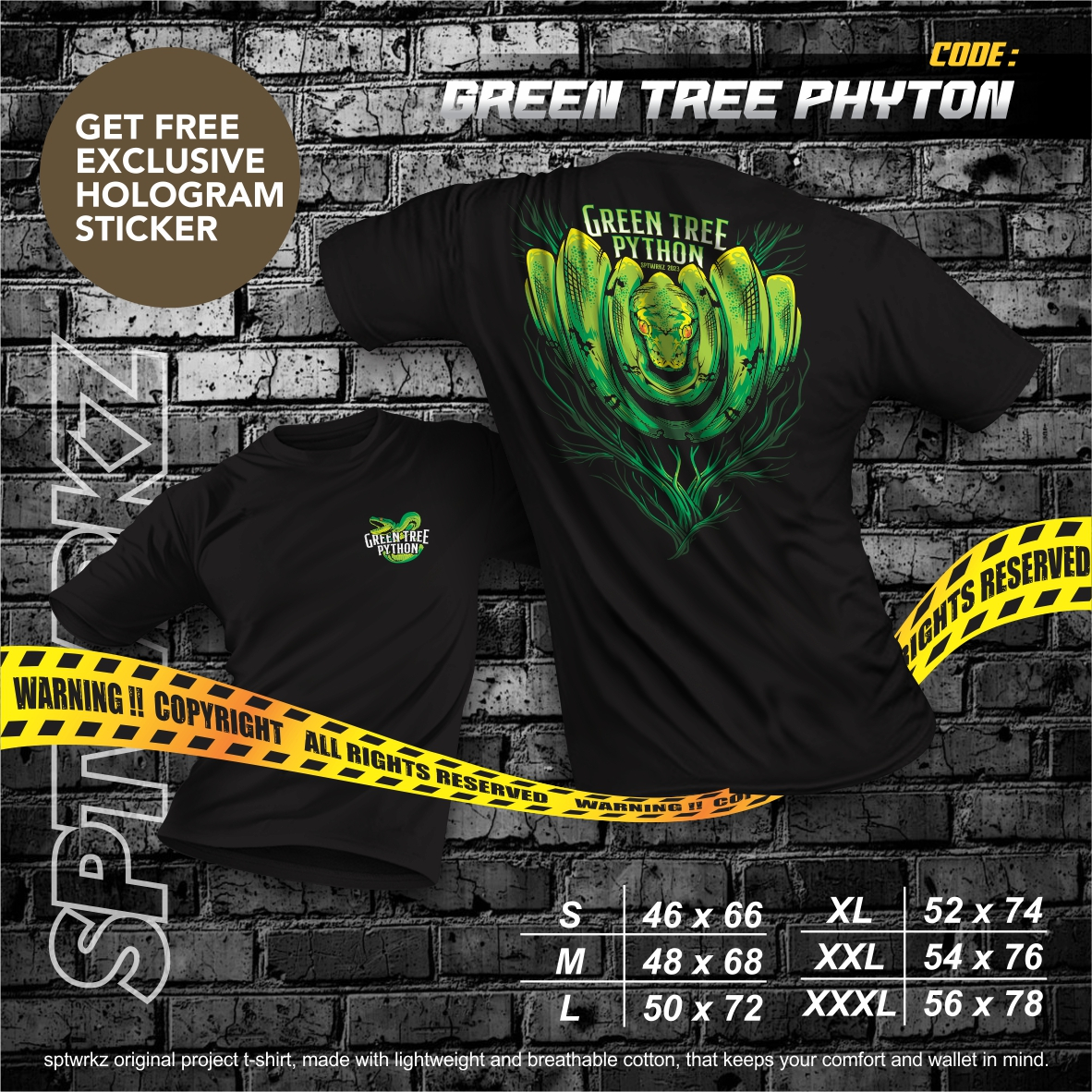 NEW DESIGN LIMITED EDITION GREEN PYTHON T-SHIRT/KAOS ULAR SANCA HIJAU/KAOS PECINTA ULAR/KAOS ULAR/KA