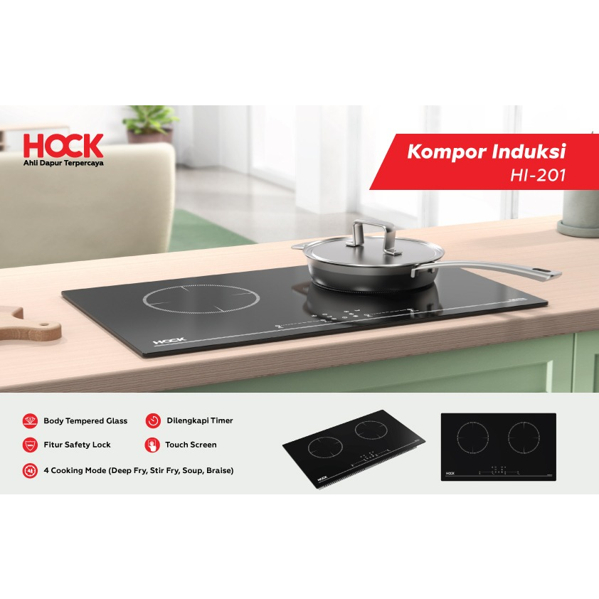 HOCK Kompor Induksi Tanam 2 Tungku Kaca HI 201 Tempered Glass