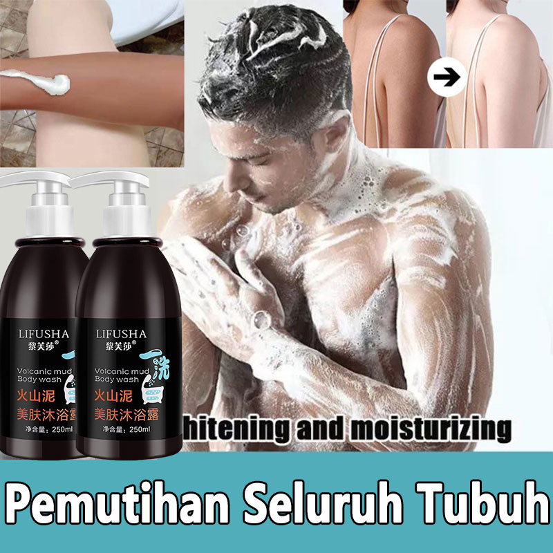 【Murah】Lifusha Body Wash / Sabun Pemutih Badan Instant / Sabun Lumpur Vulkanik 250ml - Whitening Volcanic Shower Gel - Sabun Badan / Whitening Body Wash / Volcanic Shower Bath / Bleaching Badan / Sabun Whitening Vulkanik