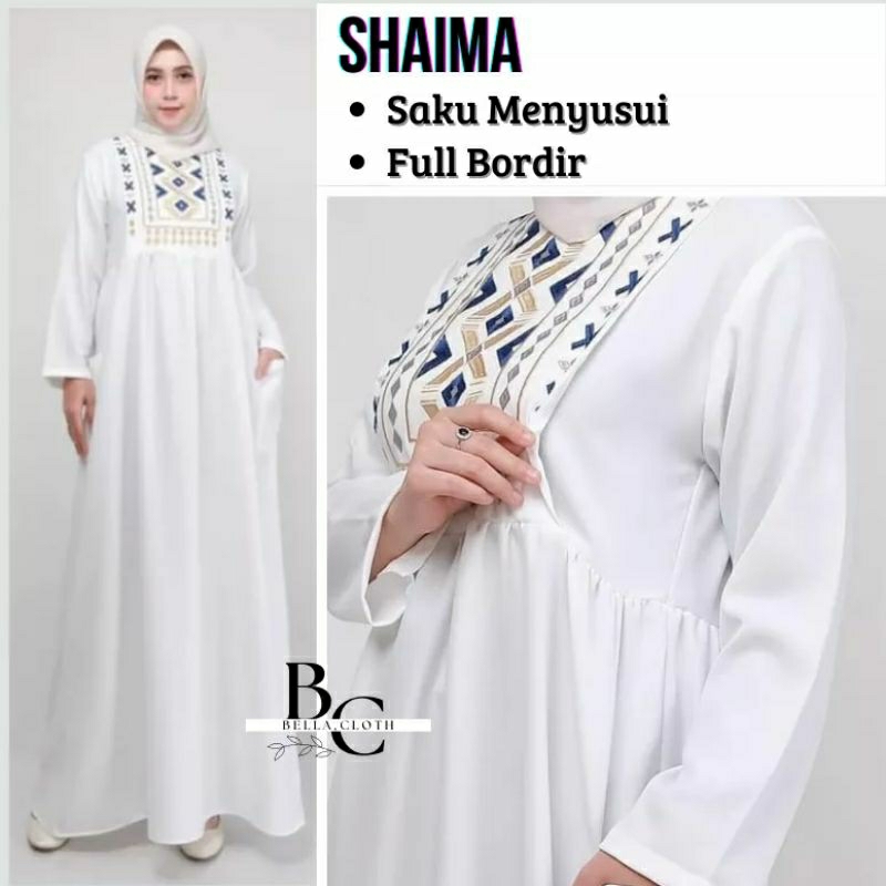 Shaima Dress-Gamis Putih Wanita Menyusui-Baju Gamis Wanita Putih Korea Terbaru Lebaran 2023 Baju Mus