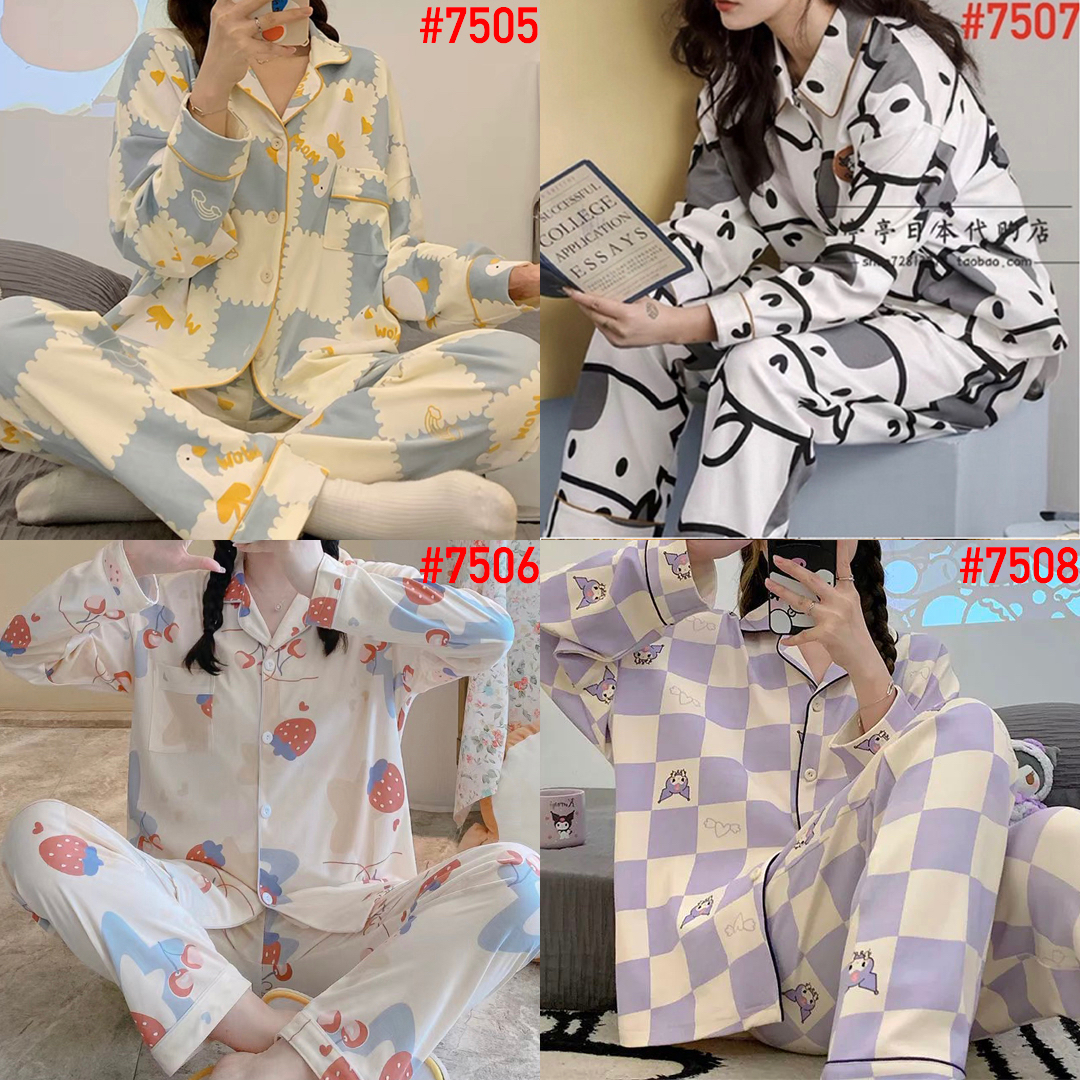 Piyama Baju Tidur Wanita PP Import Fashion Krah Kancing Lengan Panjang