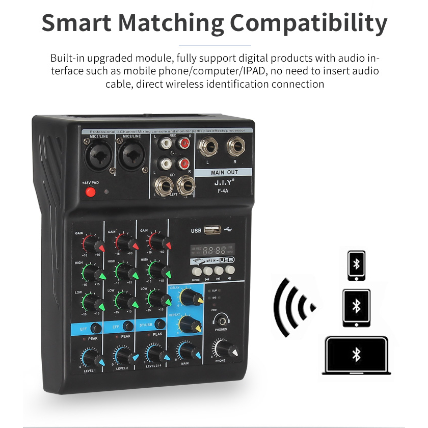 AUDIO 4  Saluran Profesional Mixer Portabel Konsol Suara Input Komputer 48V Daya Siaran Langsung A4 PK TEYUN JIY