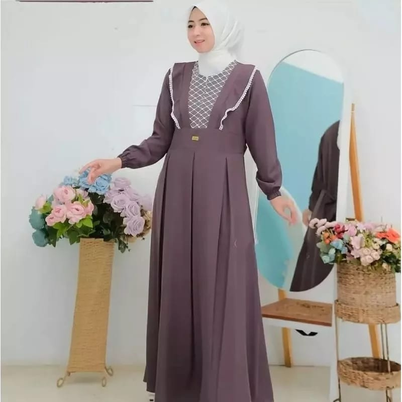 Shera Dress Baju Wanita Gamis Crinkle Premium Gamis Dewasa Aksen Renda Baju Kondangan Wanita Kekinian