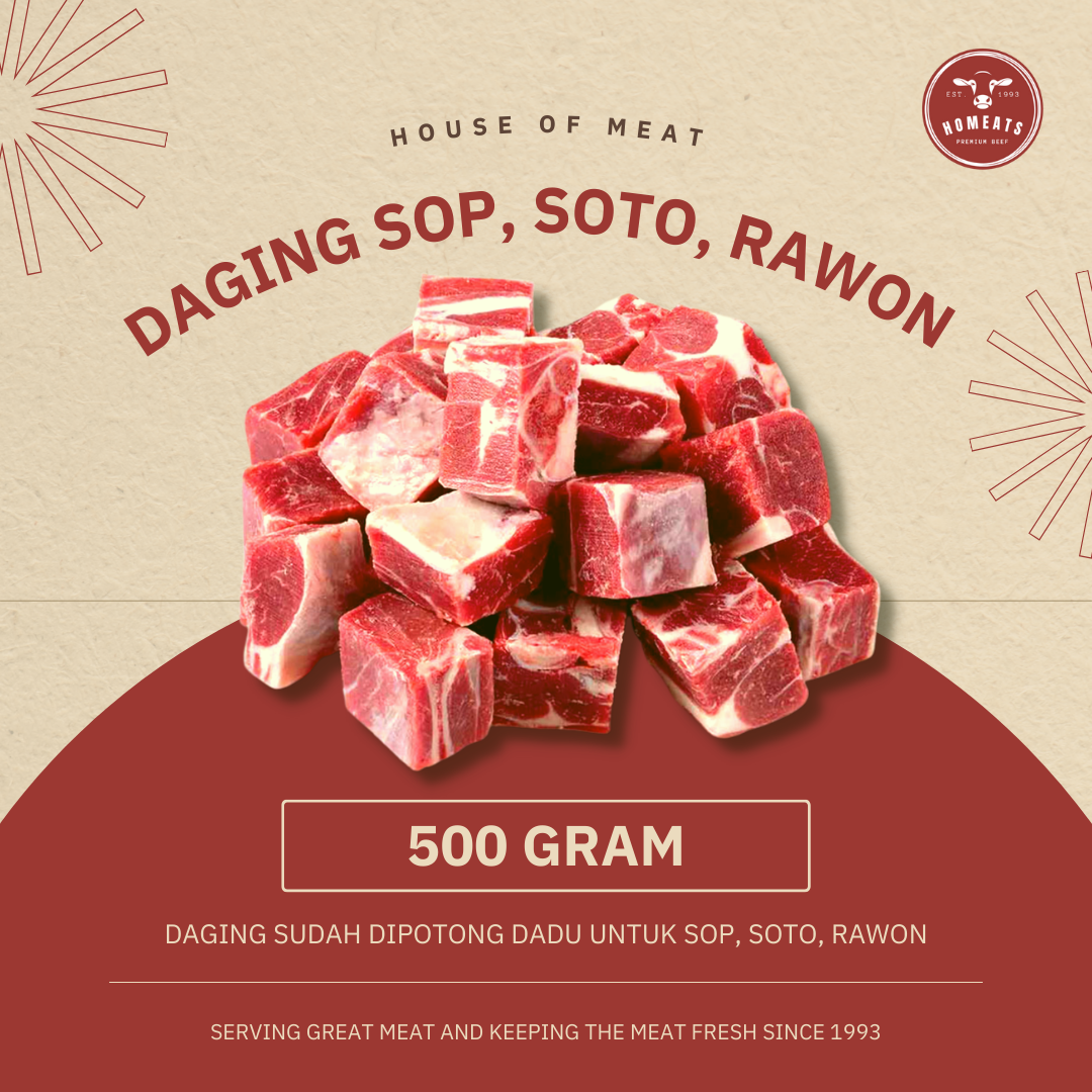 

Daging Sop Soto Rawon Potong Dadu Import Beef Frozen Premium 500 Gram Halal