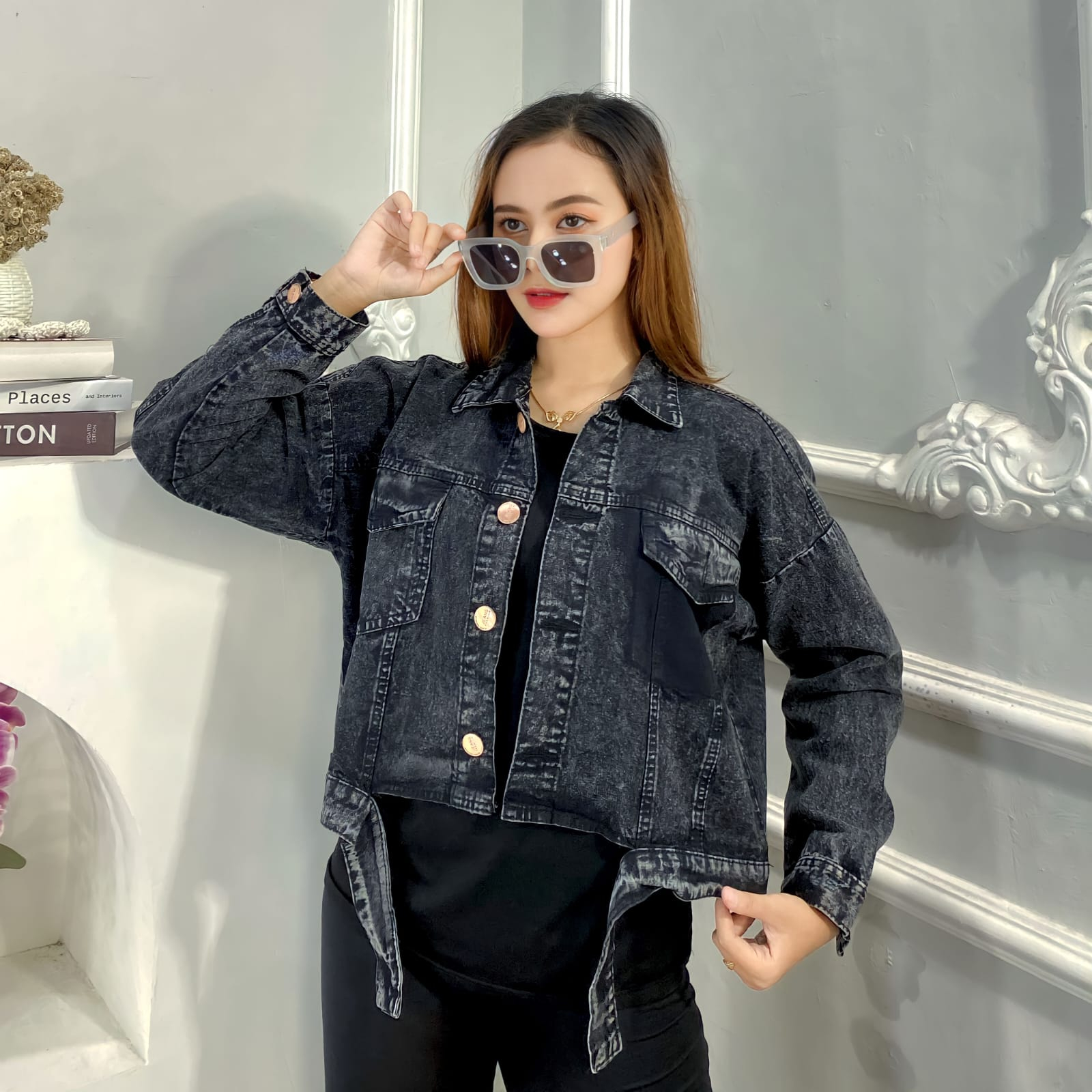 JAKET JEANS CROP DENIM WANITA SAKU VARIASI