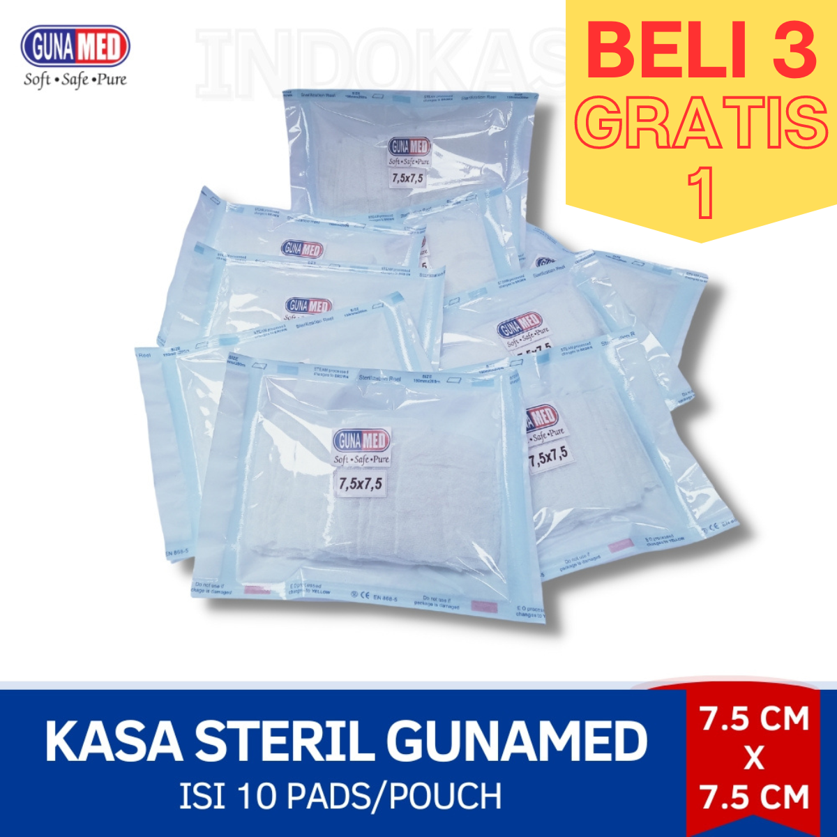 KASA STERIL UKURAN 7,5CM X 7,5CM. ISI 10 PCS /POUCH