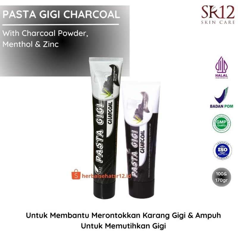 Pasta Gigi Charcoal SR12 - Pemutih Gigi - Perontok Karang Gigi - Odol Pemutih Gigi dan Karang Gigi