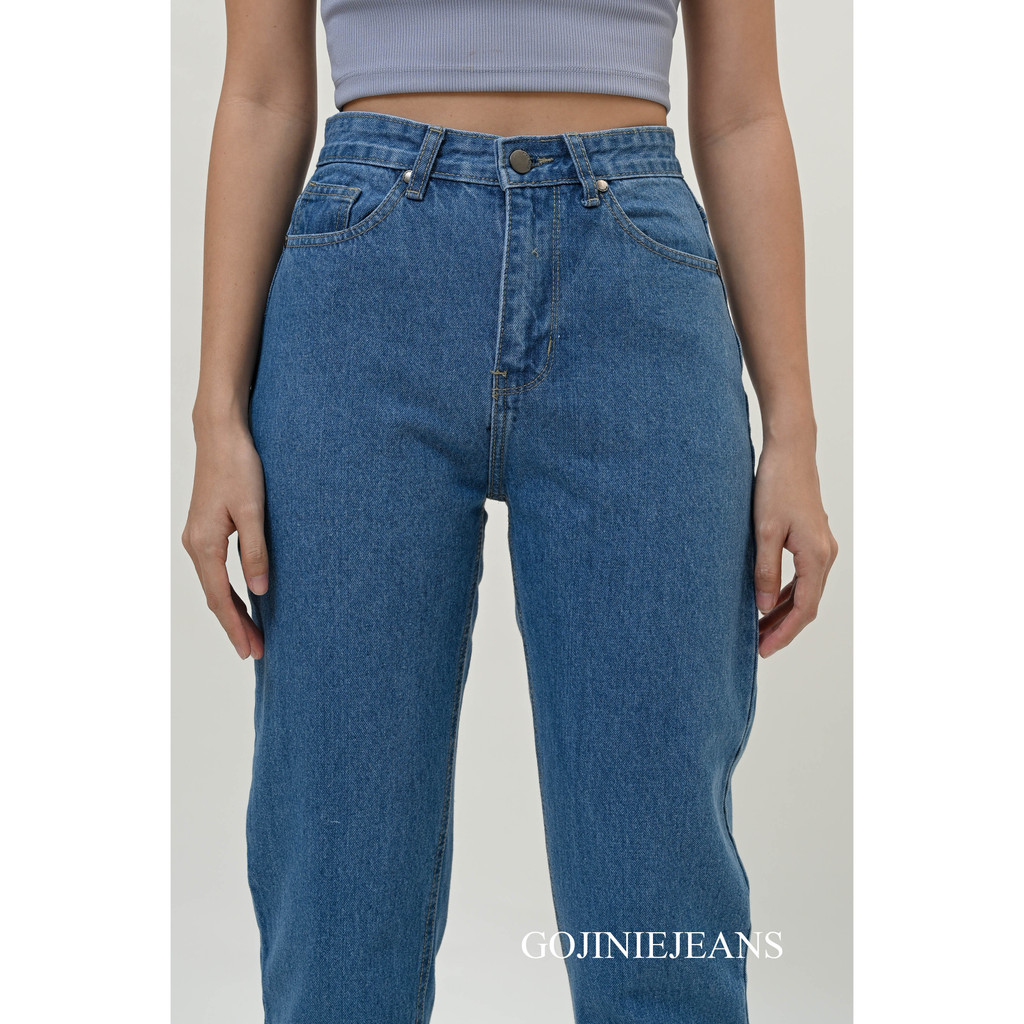 GOJINIEJEANS - Highwaist Boyfriend Basic Jeans Medium Blue - 5897 -  COMFORT BOYFRIEND