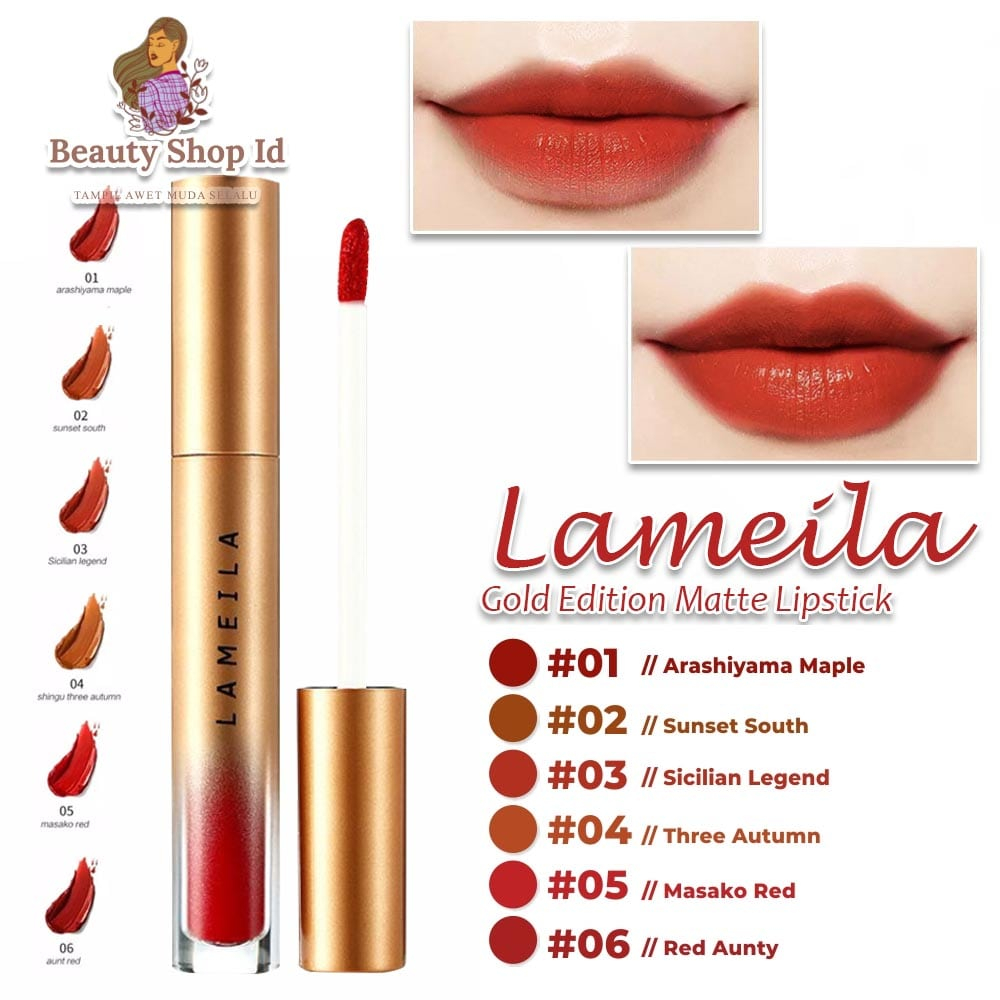 Beauty Jaya - Lameila Lipstick Gold Lipstik Cair Pelembab Bibir Anti Air dan Tahan Lama 6 Warna