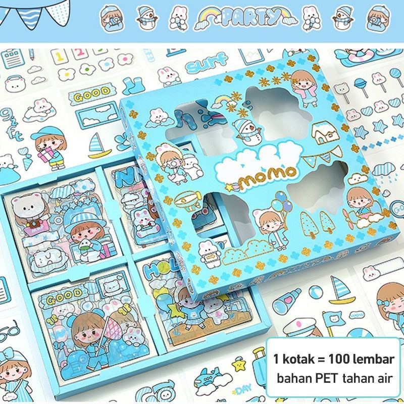 LT- Sticker Momo Sticker Waterproof Dapat Box Isi 100 Lembar Stiker KARTUN