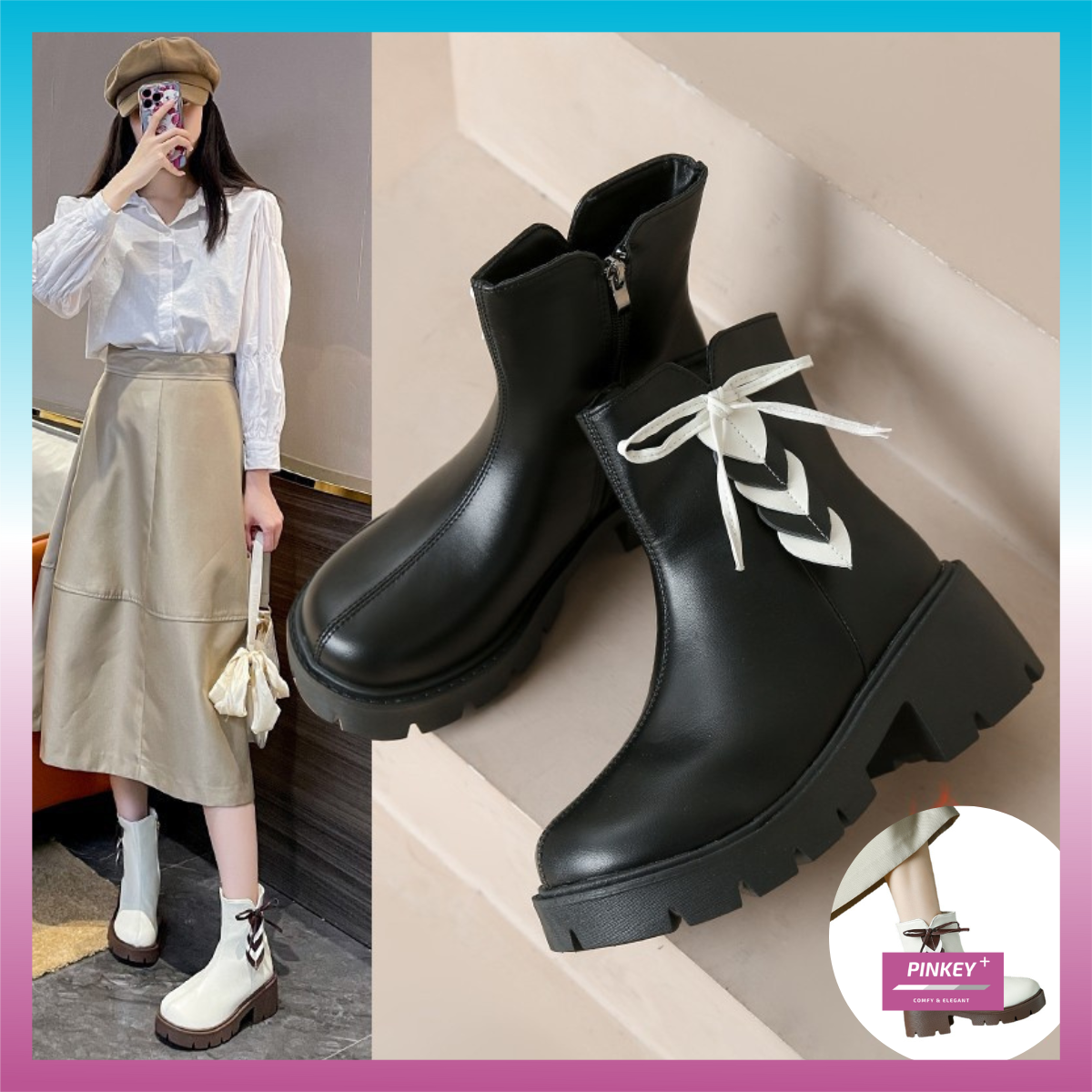 ✅PINKEY P230 Sepatu Boots Martin Resleting Wanita Boot Fashion Premium Quality