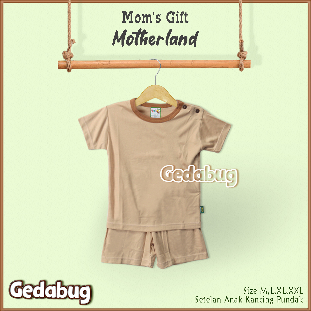 Setelan Kaos Anak Pendek Mom's Gift Motherland  Polos | Setelan Kaos anak Kancing Pundak Moms Gift | Gedabug