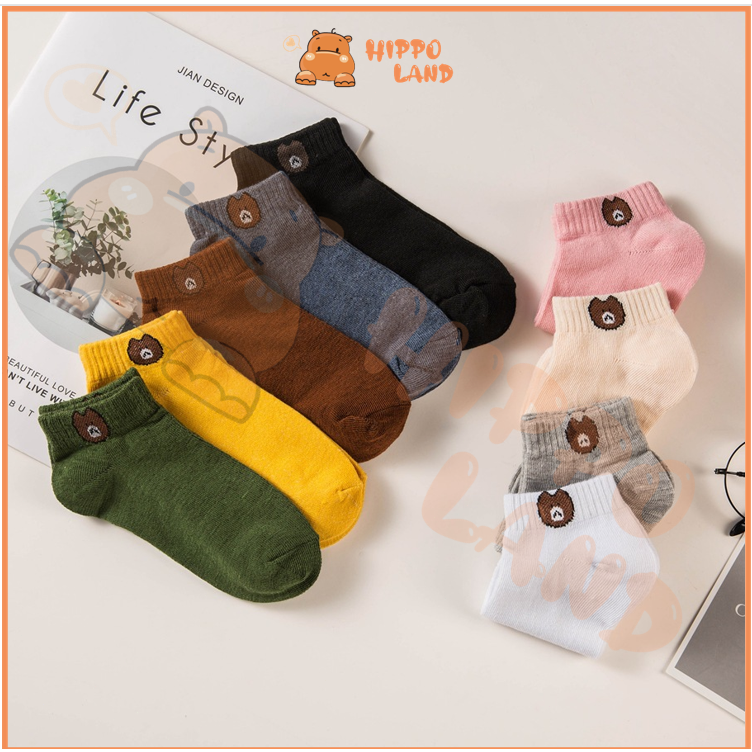 HIPPO LAND Kaos Kaki Korea Fashion  Motif Beruang Lucu Ankle Dewasa Kaus Kaki  Unisex Murah  KC72-81