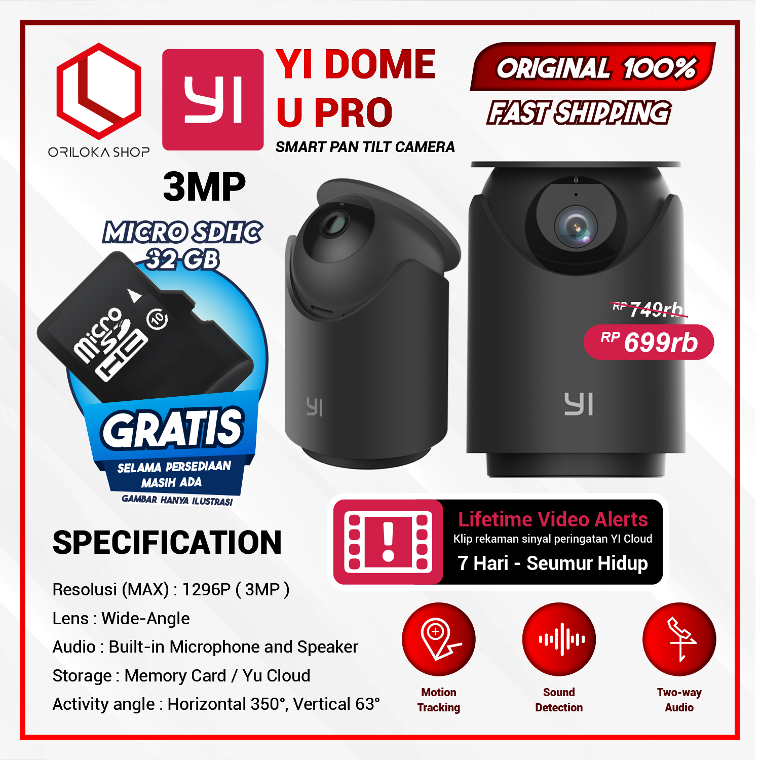 CCTV Yi Dome U PRO 3MP Wifi IP Camera with Face Detection - Garansi Resmi