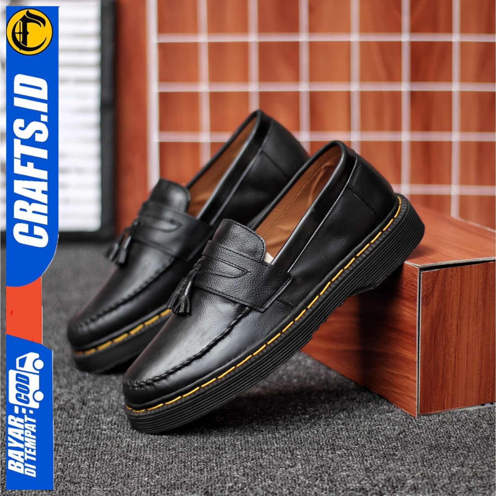 Sepatu Pria Docmart Formal Casual Pantofel Hitam Kulit PU Crafs Glo