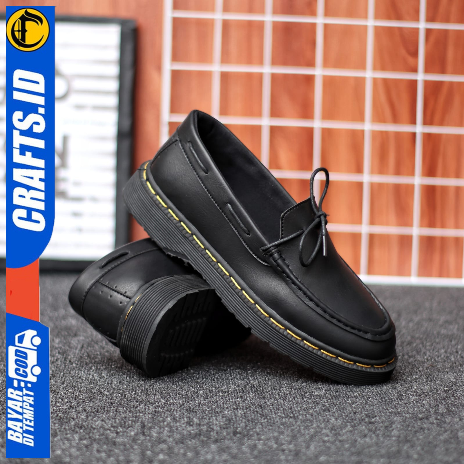 Sepatu Docmart Pria Formal Kerja Kulit PU Pantofel Slop Loafer Original Crafts Elder