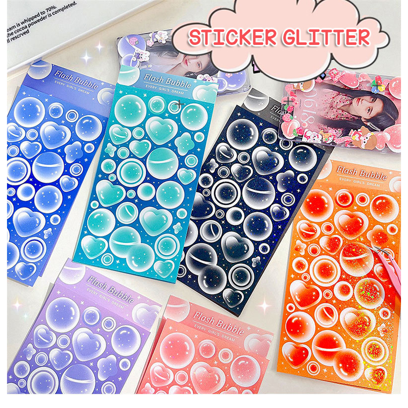 STIKER LASER SINGLE GLITTER HOLOGRAM MOTIF RABBIT BEAR BUBBLE CUTE LUCU WATERPROOF MODEL KOREA @banyak