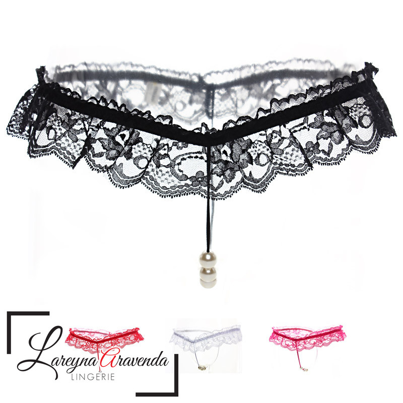 NUZ Lareyna Aravenda G String Wanita Model Thong Pearl Lace Sexy CD014