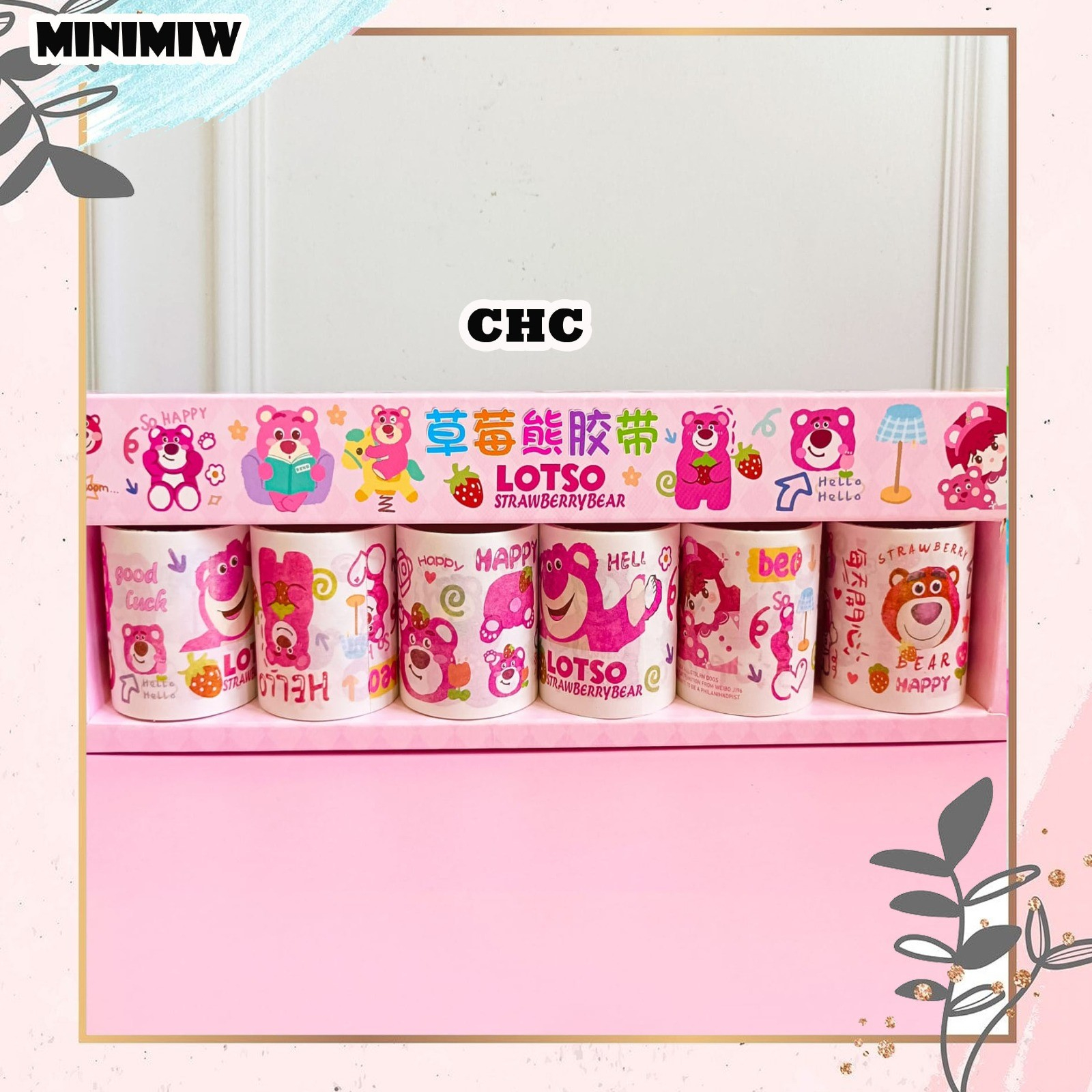 6 Roll Sticker Solatip Washi TaPE Roll Karakter Lotso Beruang Pink 1 BOX ISI 6 Kode CHC Set Daily Manual Cute Pattern Decorative  Tape Sticker Gift Box&quot;