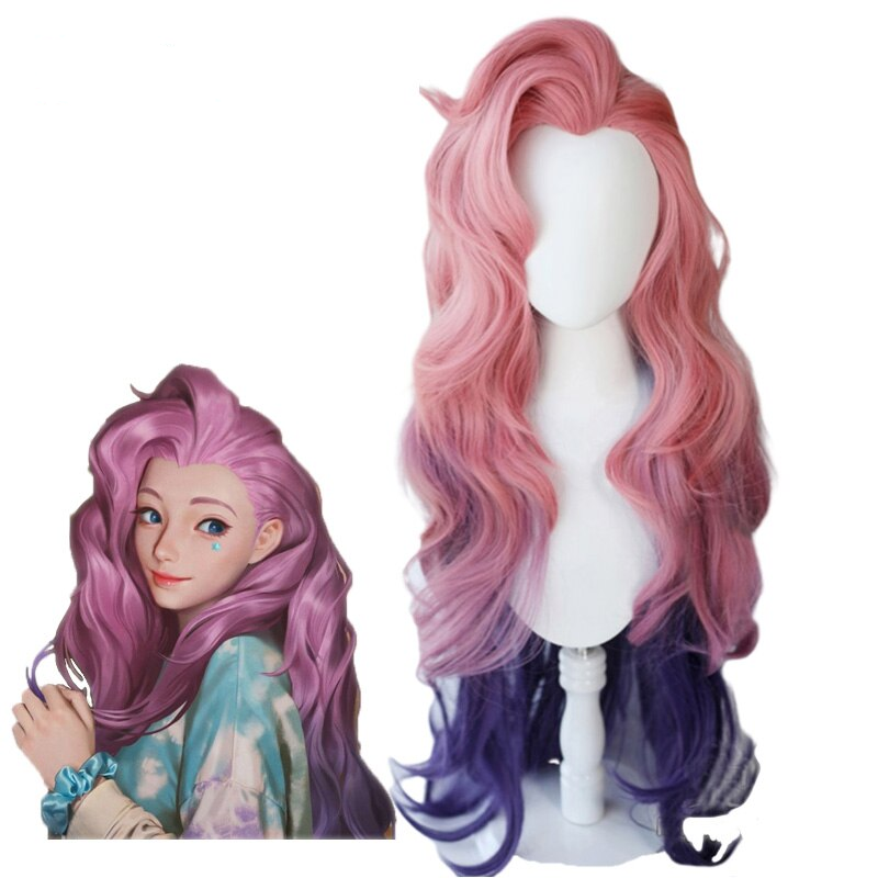Seraphine Cosplay Wig LoL KDA The Starry Eyed Songstress Sreaphine Wigs Pink Mixed Purple Loose Wave